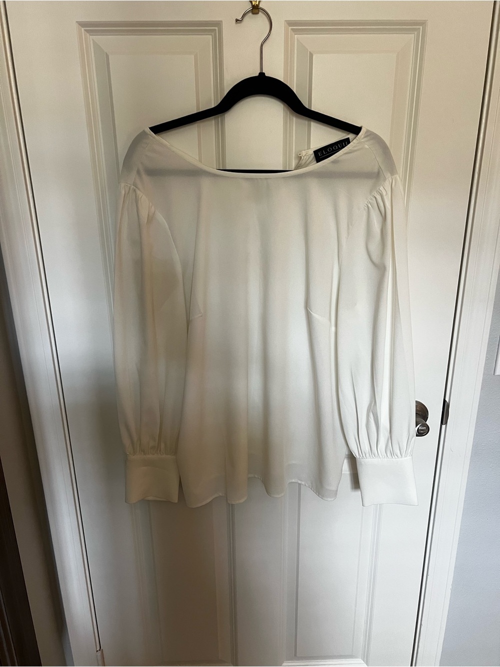Eloquii Ivory Boatneck Long-Sleeve Blouse